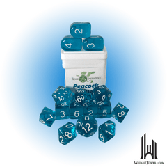 SET OF 15 DICE: TRANSPARENT PEACOCK BLUE